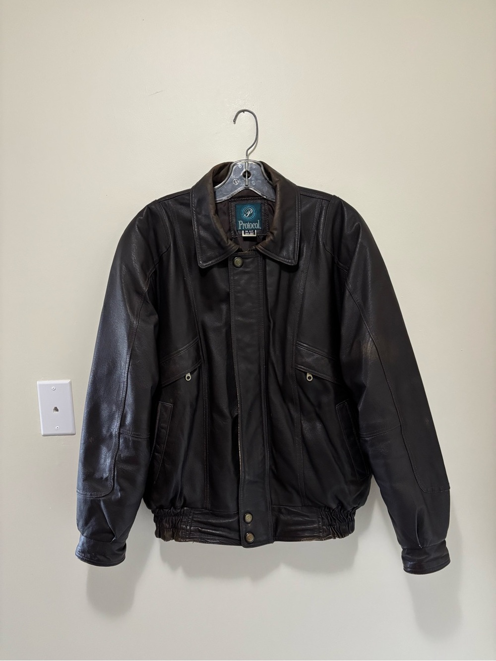 Protocol Vintage Men's Dark Brown Leather Bomber Jacket (Size 36 S/P)